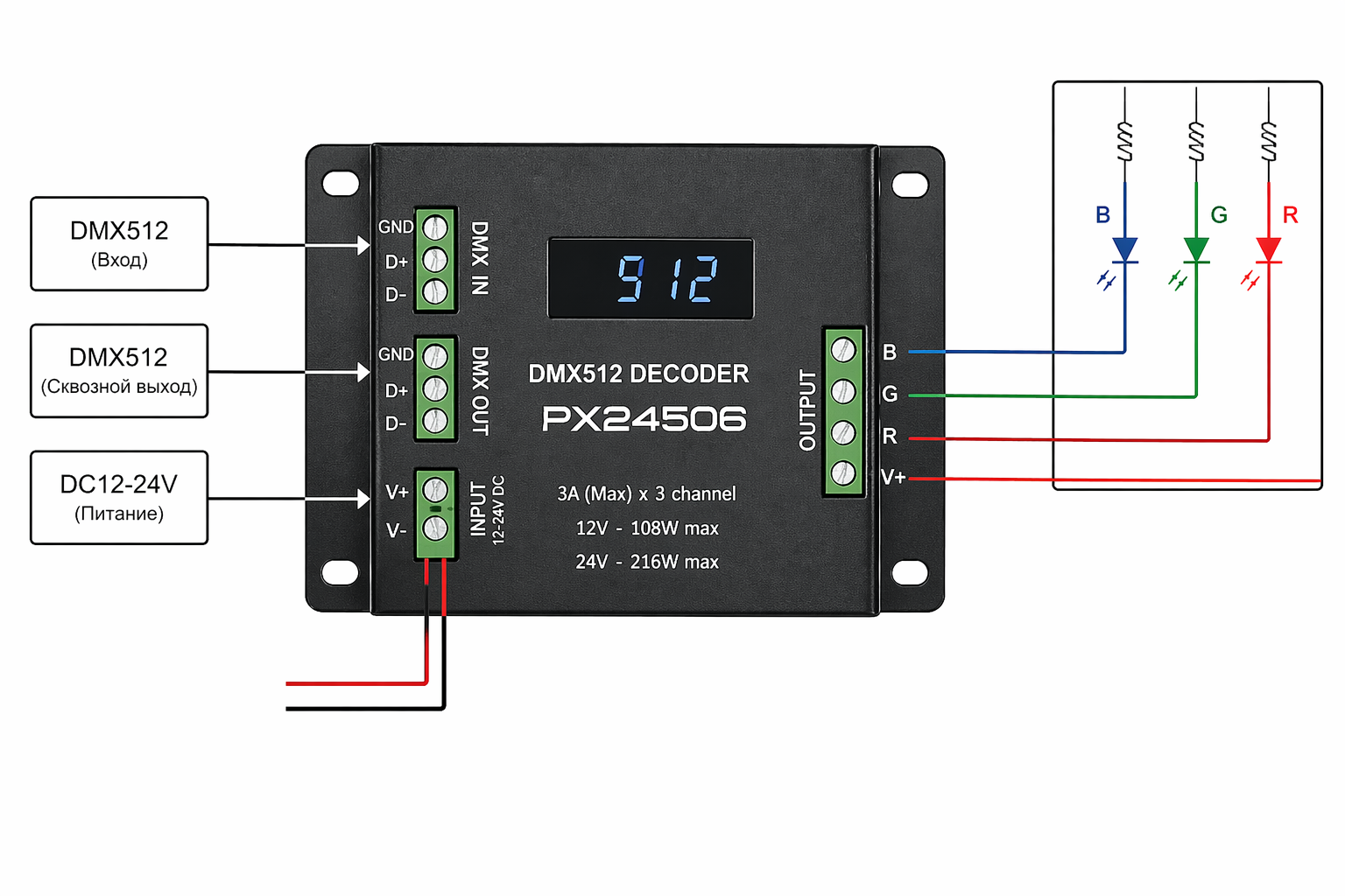 DMX512 standarti bo‘yicha ulanish sxemasi