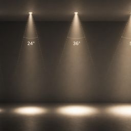 O‘rnatma (ichki) yoritgichlarda yorug‘lik tarqalish burchagi: 15°, 24°, 36° va 50°