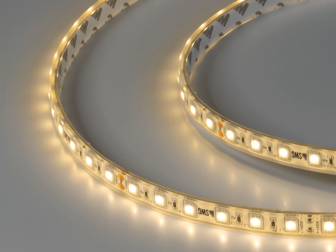 LED lenta 5050, 60 LED/m, 14,4 Vt/m, 24V, IP68, Rang: Iliq oq, SWG560-24-14.4-WW-68-M