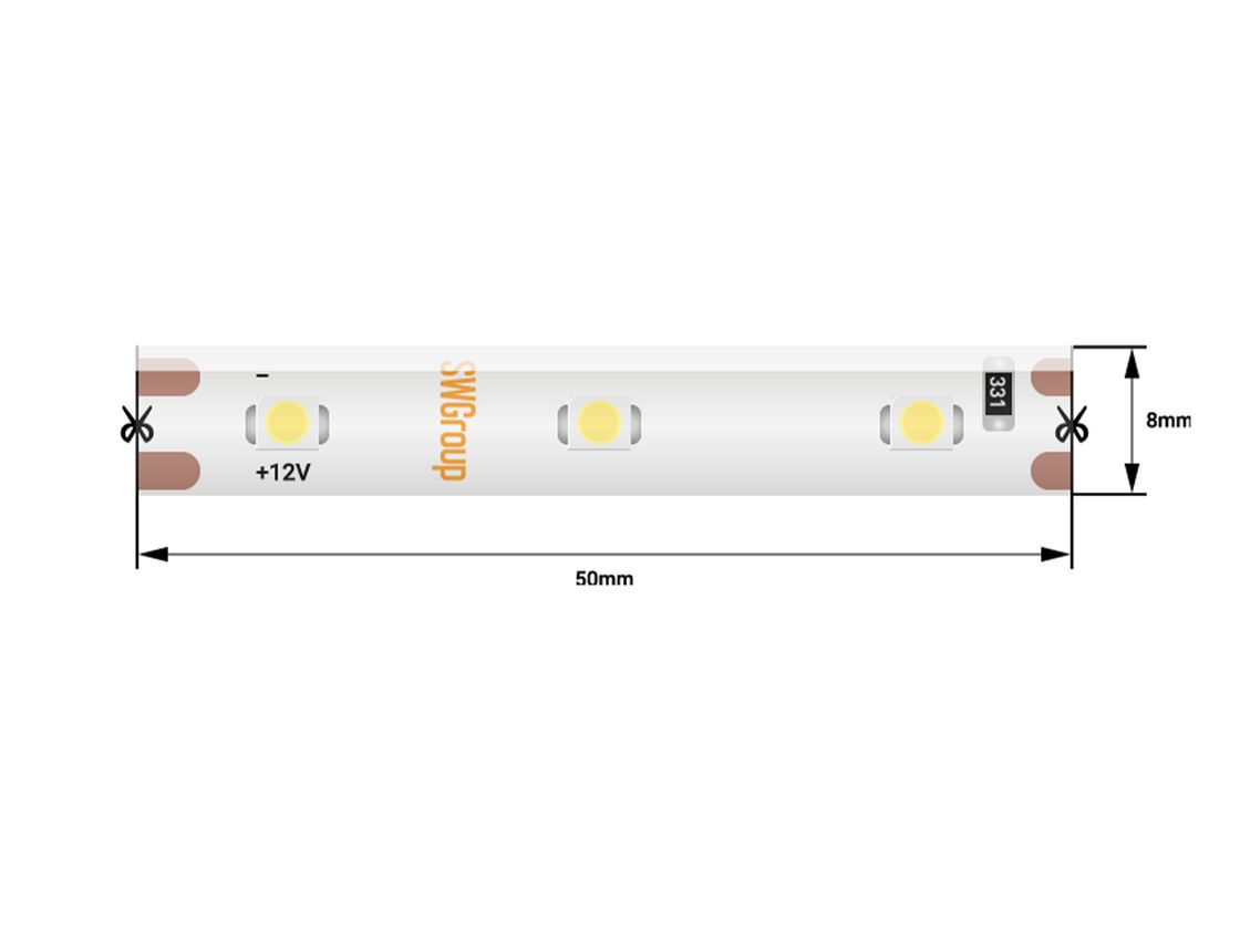 SMD3528 LED lenta bo‘lagi, 12V, asos (podlojka) ustida