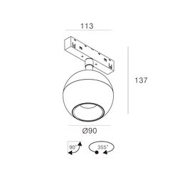 Shar shaklidagi spot yoritgich, SY-LINK seriyasi, Oq, 12Вт, IP20, Iliq oq (3000К), SY-LINK-SF90-WH-12-WW