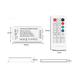 RGBW kontroller, 2.4G pult bilan, 21 tugma, DC12/24V, <16A(MAX), SW-RGBW-2.4G-16A