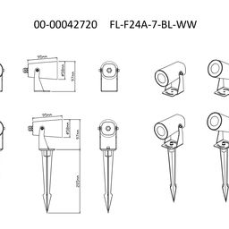 Landshaft LED yoritgich 7 Vt, 18°, 100-240V, 3000K (iliq oq), IP65, qora, FL-F24A-7-BL-WW