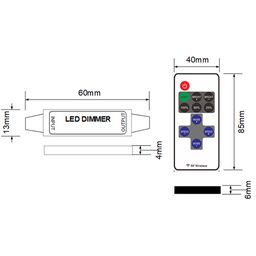 Bir rangli LED lenta uchun mini-dimmer, radio, 11 tugma, RF-DIM-11-6A, RF-DIM-11-6A