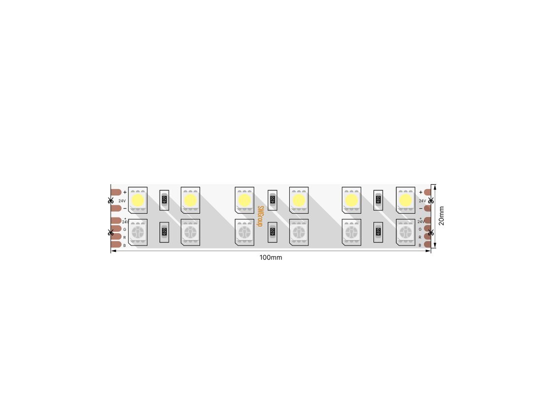 Плата ленты SMD5050 RGBW, 24В, IP20, 120 LED/м