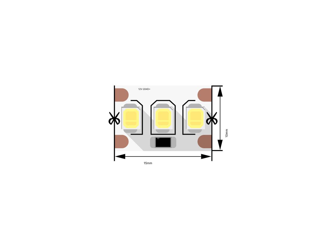 SMD2835 LED lenta bo‘lagi: 3 ta svetodiod va ulash uchun kontakt maydonchalari