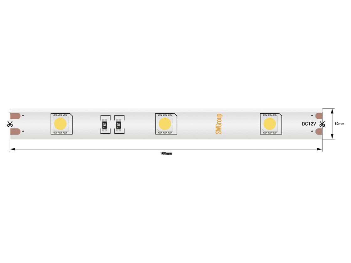 Фрагмент светодиодной ленты SMD3528, маркировка DC12V
